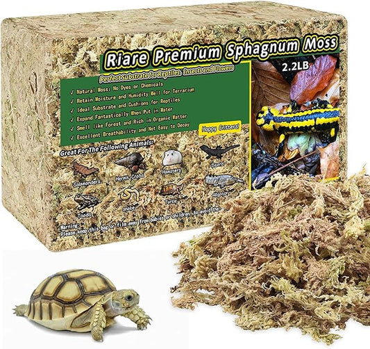 Riare 2.2LB Premium Sphagnum Moss for Reptiles- 50QT Natural Reptile Moss Dried, Forest Live Moss for Terrarium, Frogs Snake Peat Moss Bedding for Leopard Gecko Turtle Anoles Salamanders Orchid Plants Riare