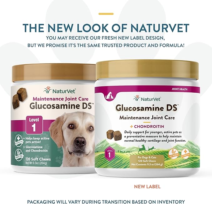 NaturVet Glucosamine DS Level 1 Maintenance, Joint Care Support Supplement for Dogs and Cats, Soft Chews, Made in The USA NaturVet