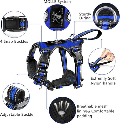 WINSEE Pet Harness Collar and Leash Set, All-in-one Reflective Dog Harness No Pull with Adjustable Buckles for Puppies, Small, Medium, Large, and Extra-Large Dogs (Medium, Dark Blue) WINSEE