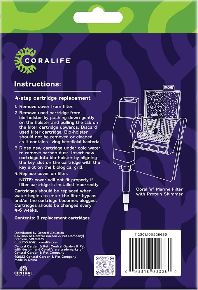 Coralife Aquarium Fish Tank Marine Salt Water Filter Cartridge, 3 Pack Coralife