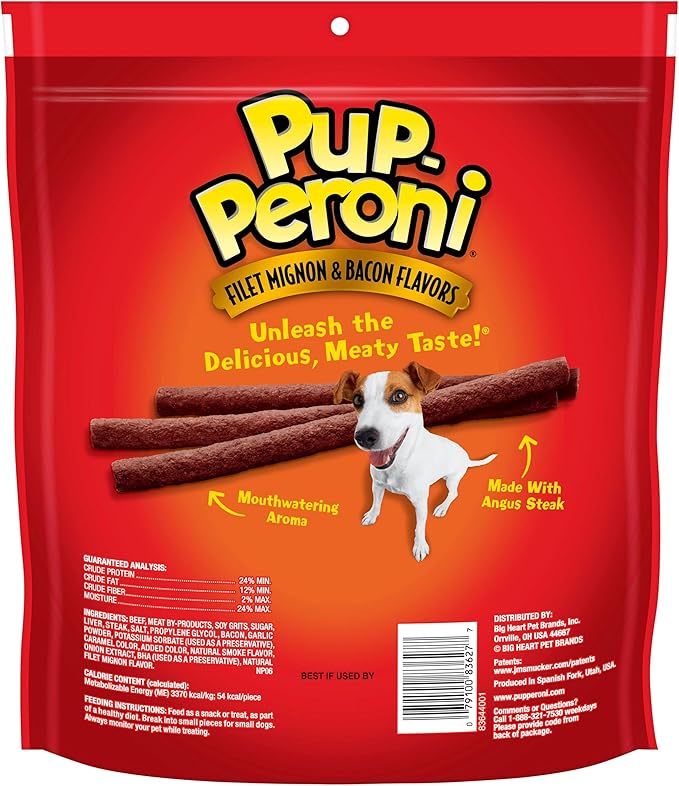 Pup-Peroni Dog Treats, Filet Mignon & Bacon Flavors, 22.5 Ounce, Made with Real Steak (Pack of 2) - PAWPICO