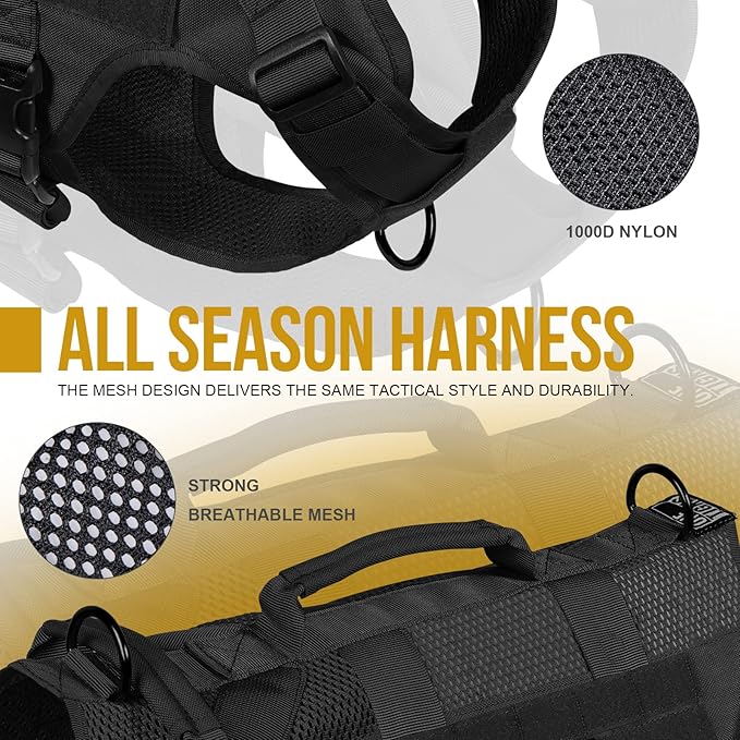 OneTigris No Pull Dog Harness for Small Dog, Mesh Design Breathable Military Dog Molle Vests with Handles, Service Dog Vest Harness for Walking Hiking Training OneTigris