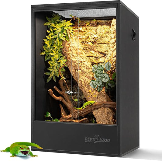 REPTIZOO 67 Gallon PVC Tall Reptile Tank, 24" x18”x36” Large Reptile Terrarium for Gecko Lizard Chameleon Frog Snake, Reptile Enclosure Habitat with Sliding Door & Top Screen Ventilation REPTIZOO