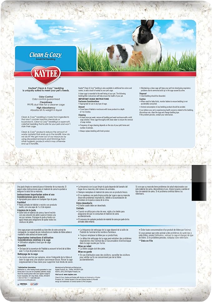 Kaytee Clean & Cozy White Paper Bedding, Made for Small Animals, 100 Liters, Pack of 2 Kaytee