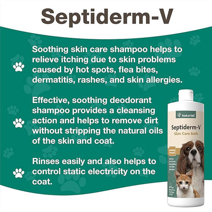 NaturVet Septiderm-V Skin Care Bath Wash for Dogs & Cats – Pet Health, Dog Skin, Itching, Hot Spots – Pet Shampoo, Grooming Aid – 16 Oz. NaturVet