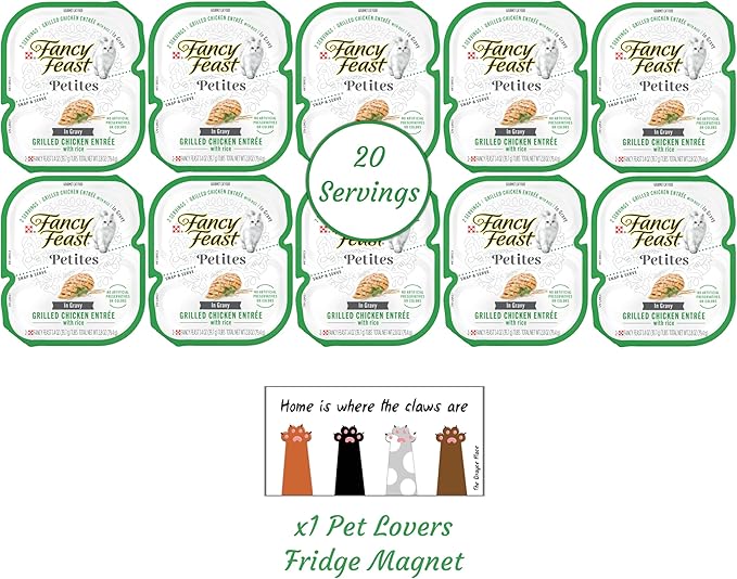 Fancy Feast Gourmet Grain-Free Meals Wet Cat Food Pate and Gravy Petites 10 Twin Pack Trays, 20 Servings (Grilled Chicken in Gravy) - PAWPICO