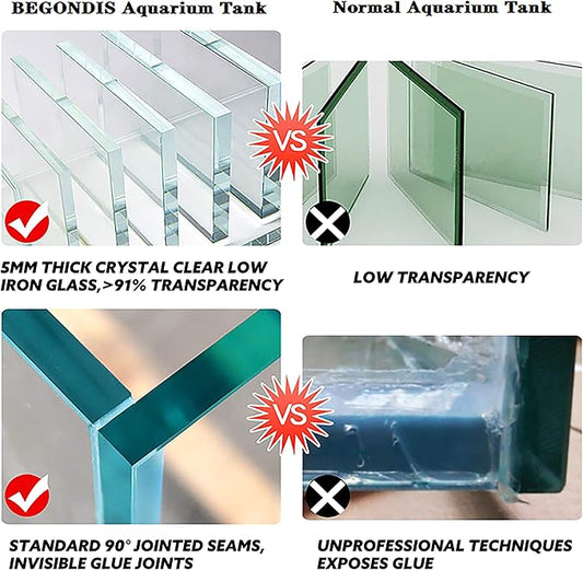 Rimless Low Iron 2.1 Gallon Glass Aquarium Tank 7.8" L × 7.8" W × 7.8" H / 20cm x 20cm x 20cm, 5mm Thickness Standard Jointed BEGONDIS