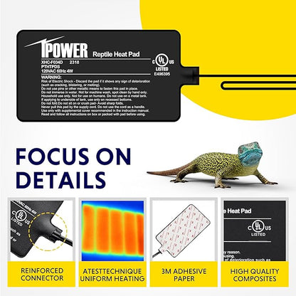 iPower 4X7 Inch Reptile Heat Pad Under Tank Heater Terrarium Warmer Heating Mat for Turtles Lizards Frogs and Other Small Animals iPower