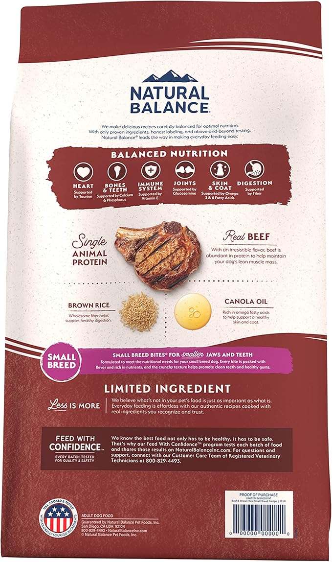 Natural Balance Limited Ingredient Small-Breed Adult Dry Dog Food with Healthy Grains, Beef & Brown Rice, 12 Pound (Pack of 1) - PAWPICO