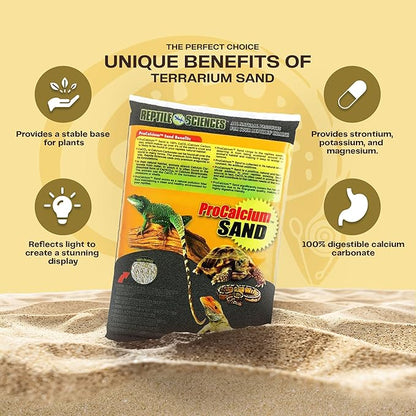 Reptile Science Black Pro-Calcium Terrarium Sand, 10 Lbs - Premium Substrate for Aquariums and Terrariums, Ideal for Fish Tank Décor and Reptile Habitats NaturesOcean