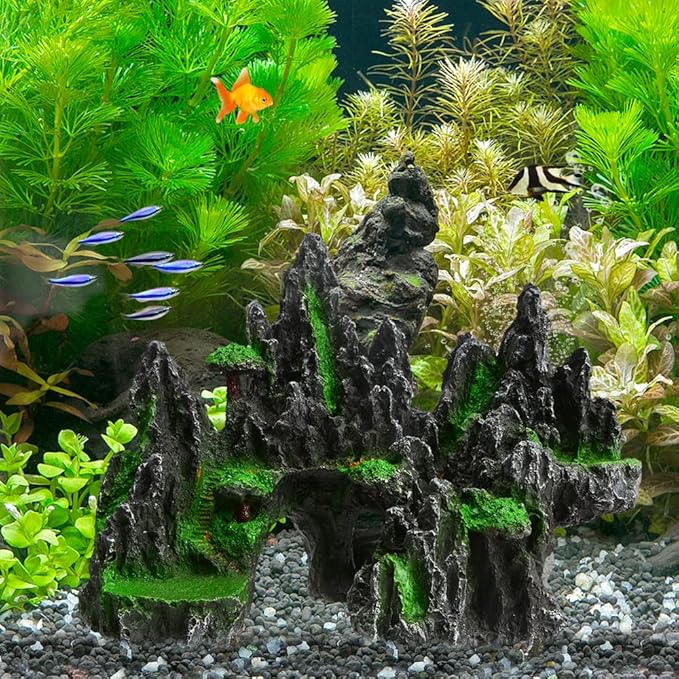 Saim Large Aquarium Mountain View Stone Ornament,Rock Cave Landscape Decorations Artificial Big Mountain Hill View Stone for Aquarium and Reptiles Decorations Mini Garden Decorating Saim