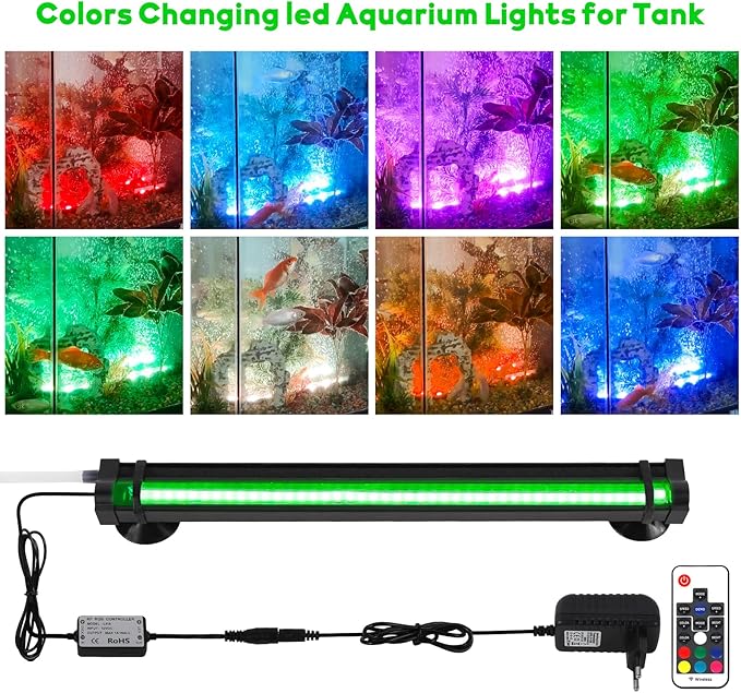 Submersible Fish Tank Aquarium Light: Bright Aquarium Bubbler Lighting Full Spectrum - Adjustable Brightness Colors Change Underwater Led Strips with Remote and Suction Cups for Aquarium Fish Tank SZMINILED