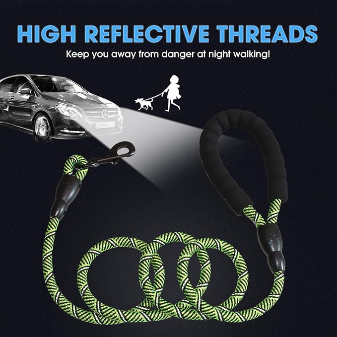 BAAPET 2/4/5/6 FT Dog Leash with Comfortable Padded Handle and Highly Reflective Threads for Small Medium and Large Dogs (5FT-1/2'', Black Green) BAAPET