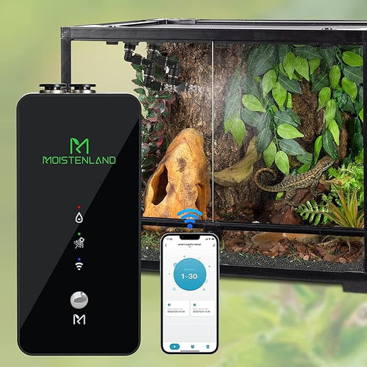Moistenland WiFi Enabled Reptile Mister for Terrariums, Reptile Misting System for Snake Ball Python Tortoise Lizard Aquarium with 2 Adjustable Misting Nozzles Moistenland