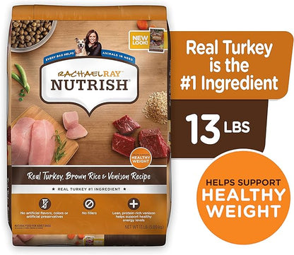 Rachael Ray Nutrish Dry Dog Food, Turkey, Brown Rice & Venison Recipe for Weight Management, 13 Pounds - PAWPICO