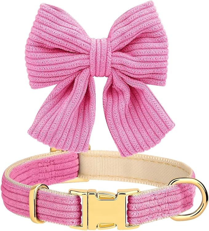 Didog Cute Small Dog Harness Collar & Leash Set, Adjustable Dog Collars and Leashes with Bowtie, Breathable Soft Mesh Padded Dog Vest for Puppies Small Dogs & Cats Walking, Hot Pink, S Didog