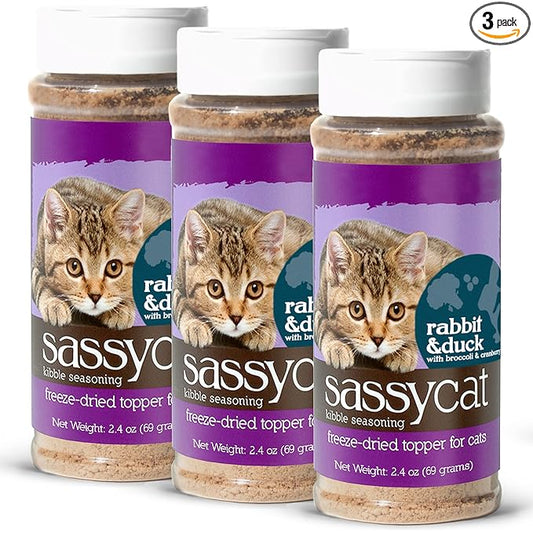 Herbsmith Sassy Cat Kibble Seasoning – Freeze Dried Rabbit & Duck – Cat Food Topper for Picky Eaters – Rabbit & Duck [Bundle x3] - PAWPICO