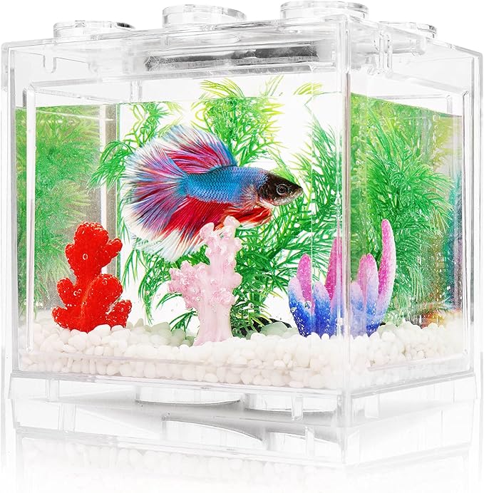 Small Betta Fish Tank, Aquarium Tank Kit with LED Lighting, 0.6 Gallon Stackable Beta Fish Tank Set, Fish Bowl Accessories for Turtle Reptile Shrimp Crab Insects as Decoration Oltraman