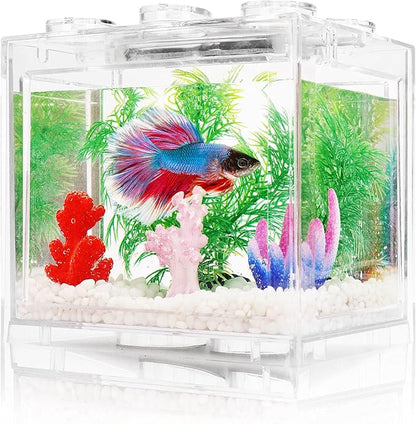 Small Betta Fish Tank, Aquarium Tank Kit with LED Lighting, 0.6 Gallon Stackable Beta Fish Tank Set, Fish Bowl Accessories for Turtle Reptile Shrimp Crab Insects as Decoration Oltraman