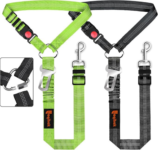 Removable Dog Seat Belt Harness for Car, 3 in 1 Pet Dog Car Seatbelt Leash, Retractable Restraint Secures to Vehicle Headrest & Adjustable Reflective Bungee Dog Seatbelt Tether, Green and Black laqibakProductcollection