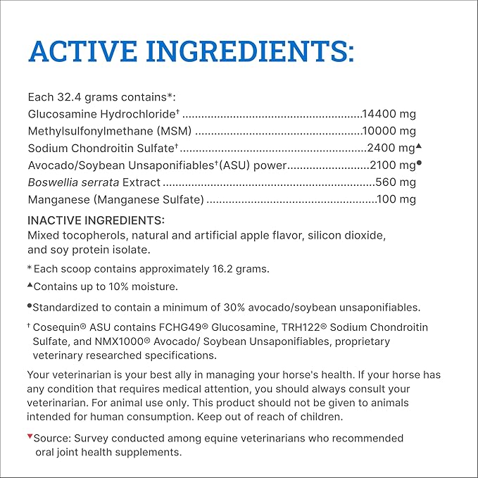 Nutramax Cosequin ASU Joint Health Supplement for Horses - Powder with Glucosamine, Chondroitin, ASU, and MSM, 500 Grams NutramaxLaboratories