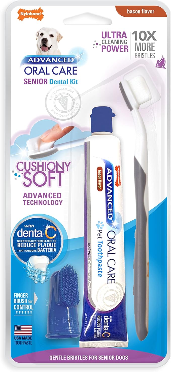 Nylabone Advanced Oral Care Senior Dog Dental Kit with Cushiony Soft-Bristle Toothbrush Senior 3 Count Nylabone