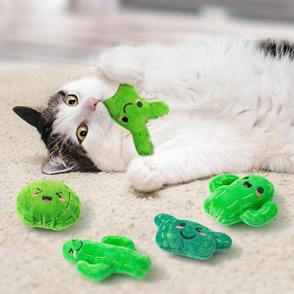 MALLMALL6 Catnip Toys for Cat - 5Pcs Cactus Prickly Plants Catmint Interactive Cat Toy for Indoor Cats, Soft Plush Green Cat Supplies, Kitten Teething Chew Toy Set, Cute Pet Gifts for Cat Lover - PAWPICO