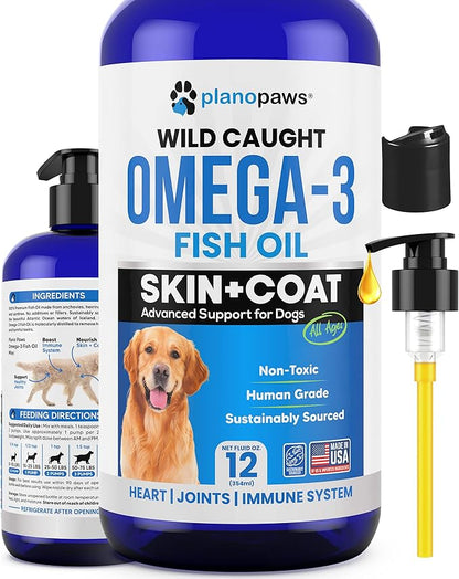 Omega 3 Fish Oil for Dogs - Better Than Salmon Oil for Dogs - Dog Fish Oil Supplement - Reduce Shedding & Itching - Supports Joints, Brain, Heart Health- Dog Skin and Coat Supplement - Fish Oil Liquid planopaws