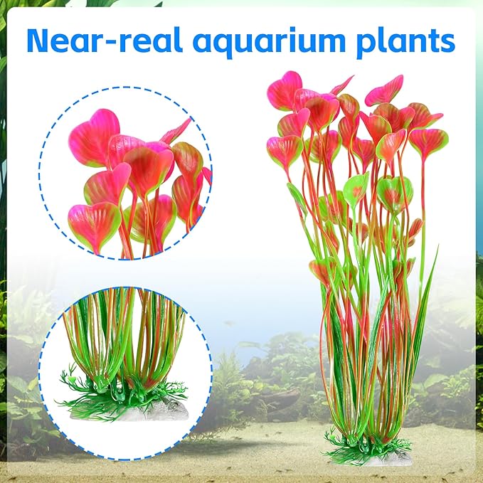 AQUANEAT Artificial Aquarium Plants, Fish Tank Plants Plastic, Aquarium Decor Large, 15.5 inch Pink Fish Tank Decorations, 2pcs Aquaneat
