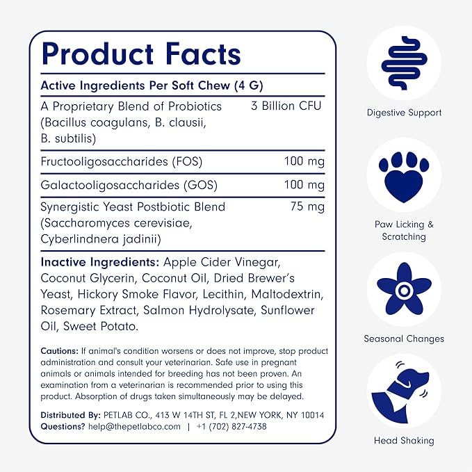 PetLab Co. Probiotics for Dogs, Support Gut Health, Occasional Diarrhea, Digestive Health & Seasonal Allergies - Salmon Flavor - 30 Soft Chews PetlabCo