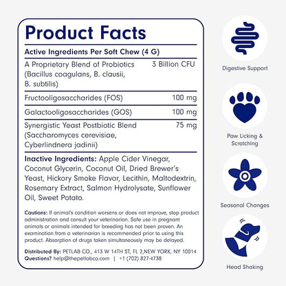 PetLab Co. Probiotics for Dogs, Support Gut Health, Occasional Diarrhea, Digestive Health & Seasonal Allergies - Salmon Flavor - 30 Soft Chews PetlabCo