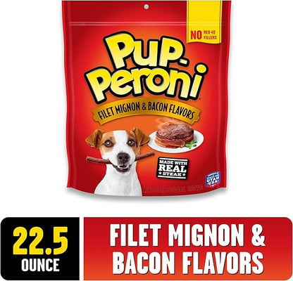 Pup-Peroni Dog Treats, Filet Mignon & Bacon Flavors, 22.5 Ounce, Made with Real Steak (Pack of 2) - PAWPICO