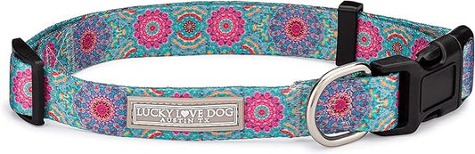 Lucky Love Dog, Boho Chic Dog Collar for Girl Boy Dogs, Vivid Pink and Turquoise Collar for Dogs, Comfortable, Soft, Cute Collars - (X-Small, Clara Collar) LuckyLoveDog