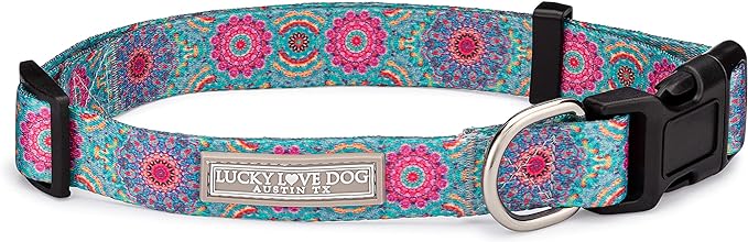 Lucky Love Dog, Boho Chic Dog Collar for Girl Boy Dogs, Vivid Pink and Turquoise Collar for Dogs, Comfortable, Soft, Cute Collars - (Mediuml, Clara Collar) LuckyLoveDog