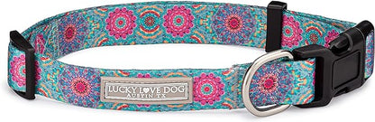 Lucky Love Dog, Boho Chic Dog Collar for Girl Boy Dogs, Vivid Pink and Turquoise Collar for Dogs, Comfortable, Soft, Cute Collars - (Mediuml, Clara Collar) LuckyLoveDog