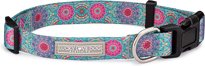 Lucky Love Dog, Boho Chic Dog Collar for Girl Boy Dogs, Vivid Pink and Turquoise Collar for Dogs, Comfortable, Soft, Cute Collars - (Large, Clara Collar) LuckyLoveDog