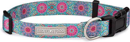 Lucky Love Dog, Boho Chic Dog Collar for Girl Boy Dogs, Vivid Pink and Turquoise Collar for Dogs, Comfortable, Soft, Cute Collars - (Large, Clara Collar) LuckyLoveDog