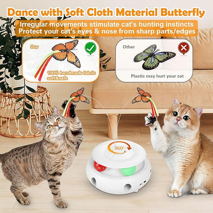 3-in-1 Interactive Cat Toys for Indoor Cats, Automatic 6 Holes Mice Whack-A-Mole, Fluttering Butterfly, Track Balls, USB Rechargeable, Ultra Fun Smart Interactive Kitten Toy (Ivory White) - PAWPICO