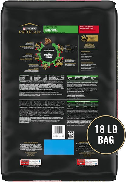 Purina Pro Plan High Protein Small Breed Dog Food, Shredded Blend Beef & Rice Formula - 18 lb. Bag - PAWPICO