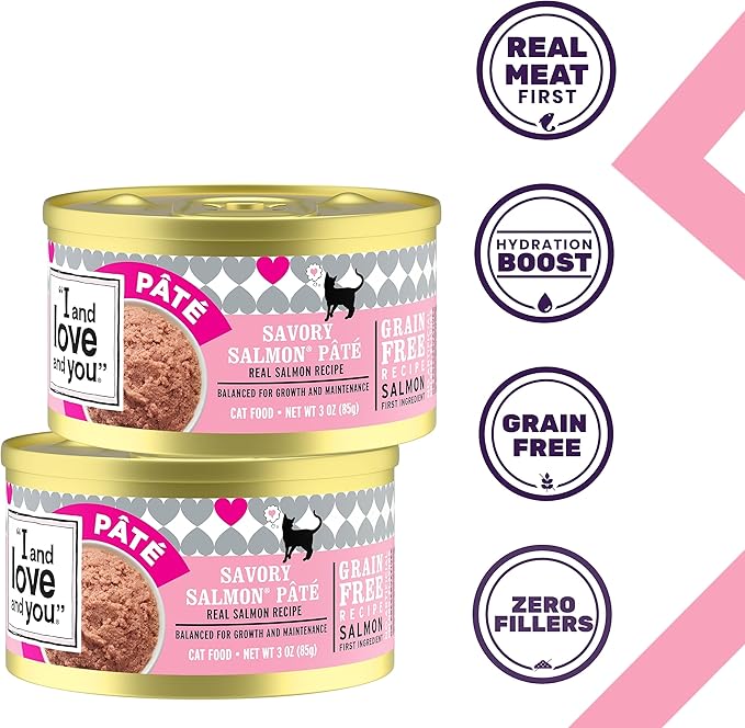 I AND LOVE AND YOU Wet Cat Food - Savory Salmon Pâté - Salmon Recipe, Grain Free, Filler Free, 3oz Pack of 4 Cans - PAWPICO