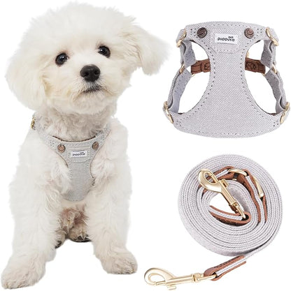 Puppytie No Pull xs Dog Harness with Multifunction Dog Leash,Soft Adjustable No Choke Escape Proof Pet Harness Vest,Denim Gray,XXS Puppytie