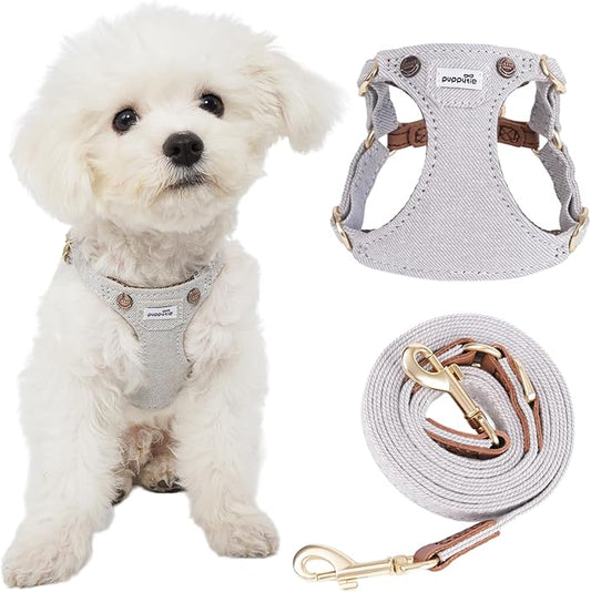 Puppytie No Pull xs Dog Harness with Multifunction Dog Leash,Soft Adjustable No Choke Escape Proof Pet Harness Vest,Denim Gray,XXS Puppytie
