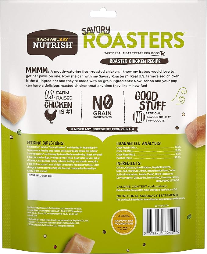 Rachael Ray Nutrish Savory Roasters Real Meat Dog Treats, Roasted Chicken Recipe, 12 Ounces, Grain Free - PAWPICO