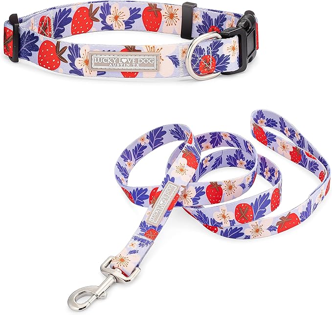 Lucky Love Dog Collar Combo Set, Strawberry Cute Girl Dog Collar and Leash Set, Dog Collar and Leash Set for X-Small Dogs, Part of Purchase Donated to Rescue (Extra Small, Sweet Berry, Combo) LuckyLoveDog