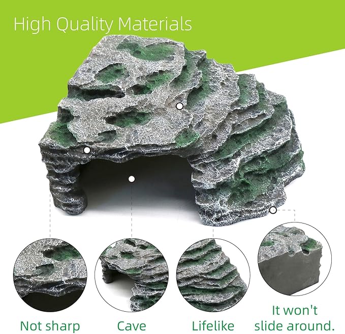 Large Reptile Hide Shale Scape Step Ledge, Reptile Cave Hideout, Bearded Dragons Accessories, Basking Rocks for Bearded Dragons (Large-B-11.8 * 9.8 * 5.3) relaqcc