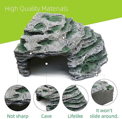 Large Reptile Hide Shale Scape Step Ledge, Reptile Cave Hideout, Bearded Dragons Accessories, Basking Rocks for Bearded Dragons (Large-B-11.8 * 9.8 * 5.3) relaqcc