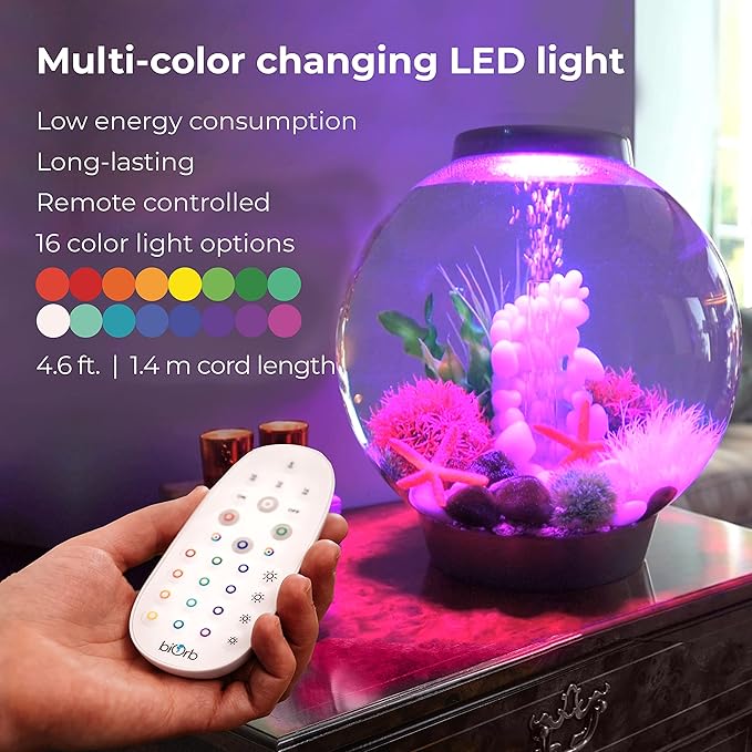biOrb Classic 60 Acrylic 16-Gallon Aquarium with Multi-Color Remote-Controlled LED Lights Modern Tank for Tabletop Display, Silver biOrb