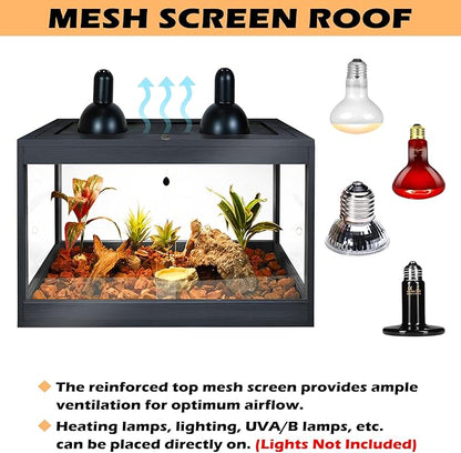 Bearded Dragon Tank 28 Gallon, Lizard Tank, Reptile Tank with Metal Mesh Roof Door, Snake Tank with Lock Design, 24" Long, Black PROLEE