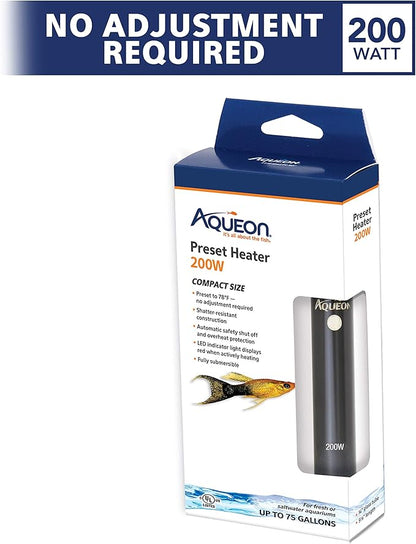Aqueon Aquarium Fish Tank Preset Heater For Up To 75 Gallons, 200 Watts Aqueon