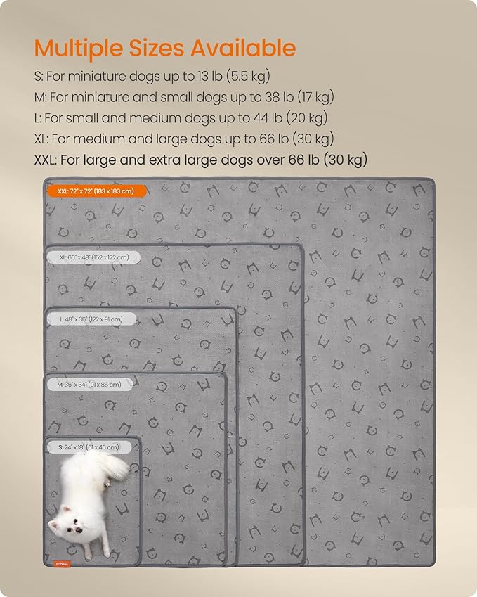 Feandrea Washable Pee Pads for Dogs, 2 Pack, Reusable Dog Pads, 72 x 72 Inches, XXL, Waterproof Pet Training Pads, Leakproof, Non-Slip, Super Absorbent, for Dogs, Cats, Rabbits, Dove Gray UPTD005G01 - PAWPICO